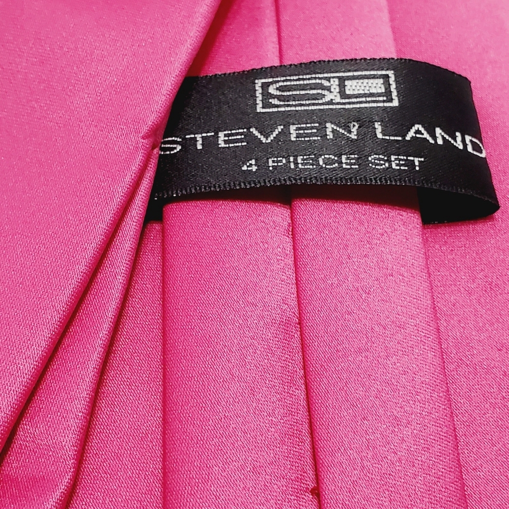 Steven Land Necktie Solid Pink Pattern Neck Tie 5… - image 3